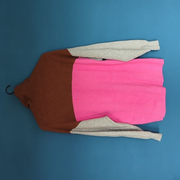 FREE PEOPLE Softly Structured Tunic Sweater Candy Pop Colorblock Pink Brown XS - Picture 5 of 6